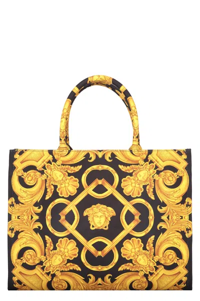 Versace Canvas Tote Bag In Black