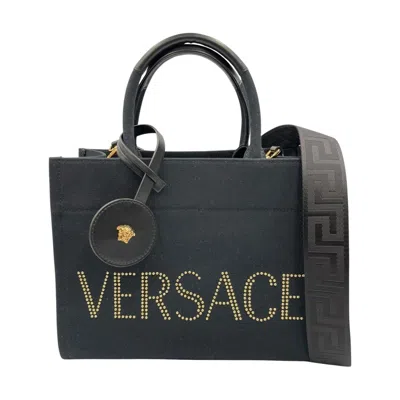 Pre-owned Versace Canvas Tote Bag () In Black