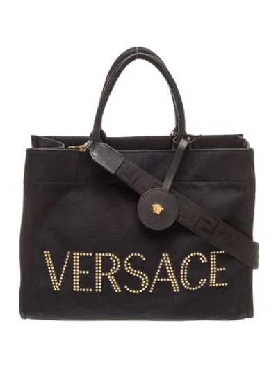 Pre-owned Versace Canvas Tote In Black