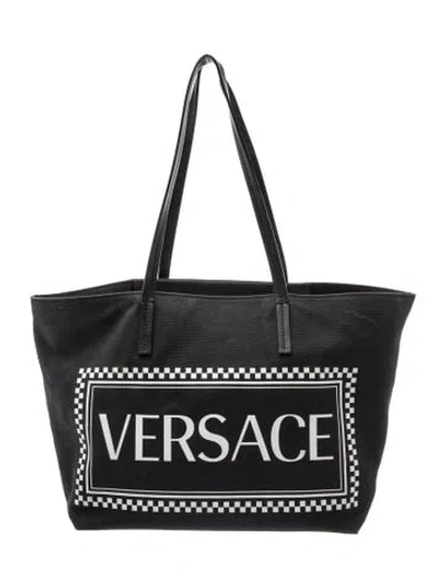 Pre-owned Versace Canvas Tote Large In Black