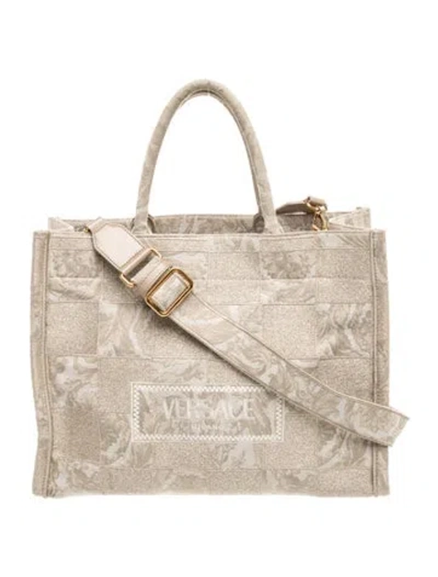 Pre-owned Versace Canvas Tote In Neutrals