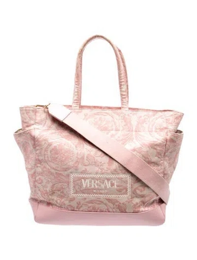Pre-owned Versace Canvas Tote In Pink