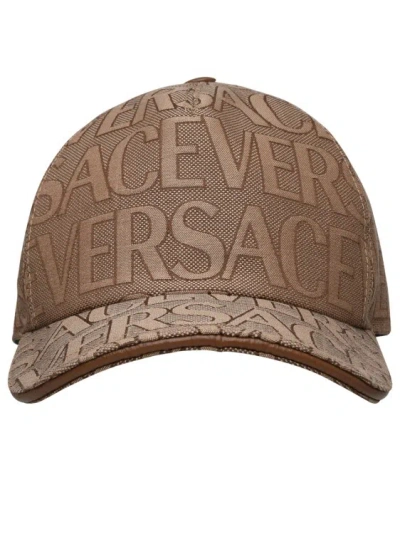 Versace Cap In Brown Cotton Blend