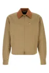 Versace Beige Jacket With Leather Collar And Metallic Medusa Head Detail In Cotton Canvas Man In Brown