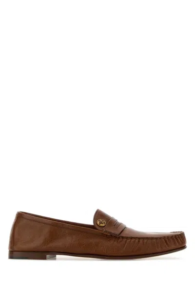 Versace Caramel Leather Loafers In Brown