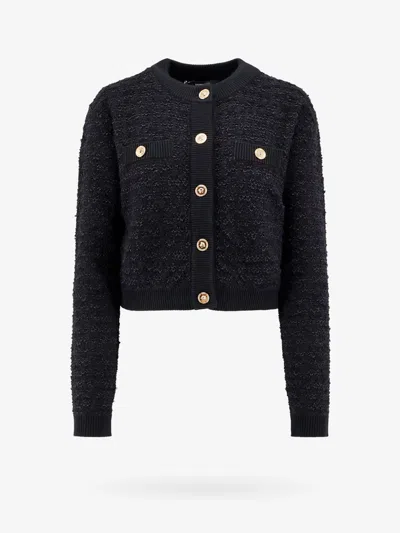 Versace Knit Sweater College Tweed In Black