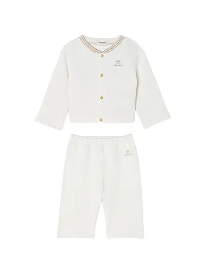 Versace Babies' Cardigan Set In Embroidered Matelassé Jersey In White