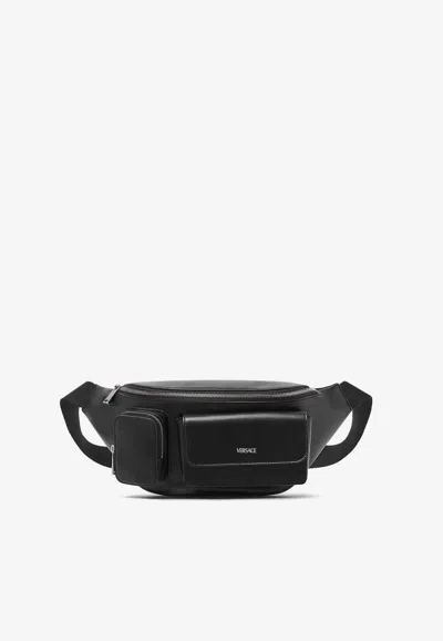 Versace Cargo Calf Leather Belt Bag In Black
