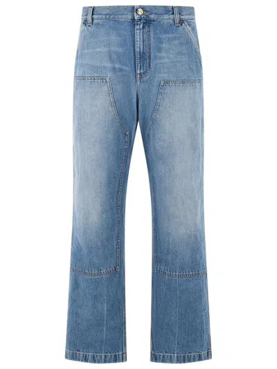 Versace Stone Wash Denim Trousers Contrast Stitching In Blue