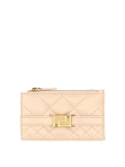 Versace Greca Goddess Zippered Card Case In Light Pink