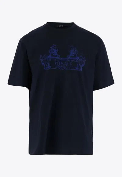Versace Cartouche Print Short-sleeved T-shirt In Blue