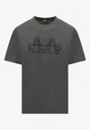 Versace Logo-print Cotton T-shirt In Gray
