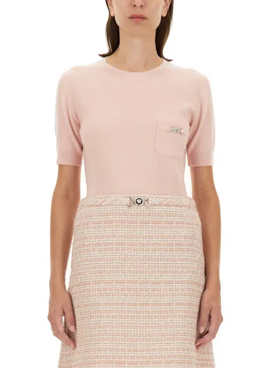 Versace Cashmere Blend Knit Top In Pink