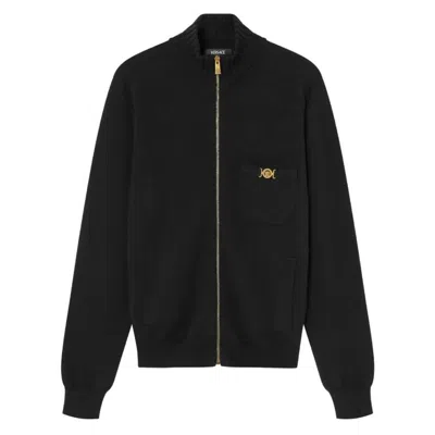Versace Cashmere-blend Knit Zip Sweater In Noir