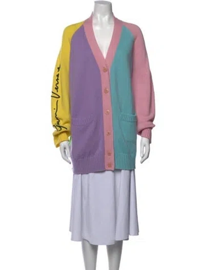 Pre-owned Versace Cashmere Colorblock Pattern Sweater In Pink