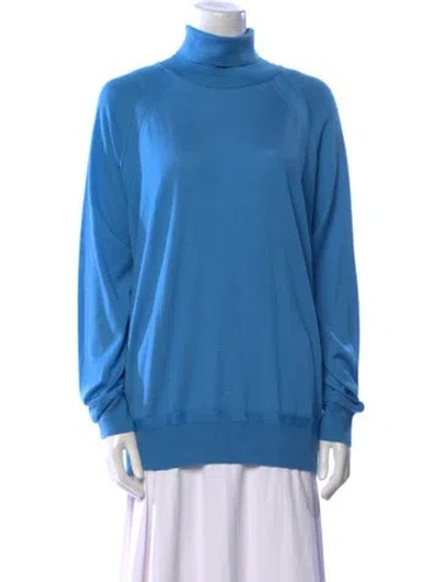 Pre-owned Versace Cashmere Turtleneck Sweatshirt W/ Tags In Blue