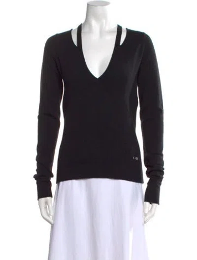 Pre-owned Versace Cashmere V-neck Sweater In Black