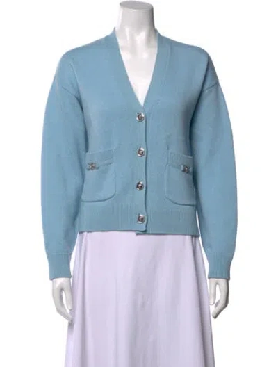 Pre-owned Versace Cashmere V-neck Sweater In Blue