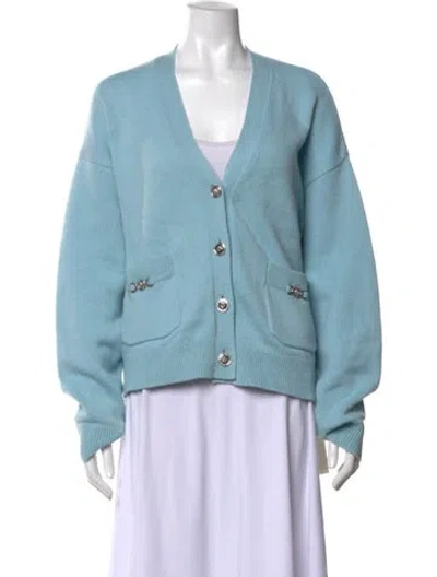 Pre-owned Versace Cashmere V-neck Sweater In Blue