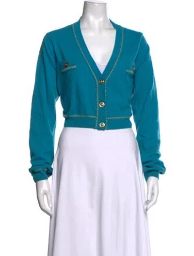 Pre-owned Versace Cashmere V-neck Sweater In Blue