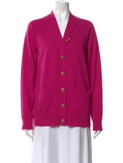 Pre-owned Versace Cashmere V-neck Sweater In Pink