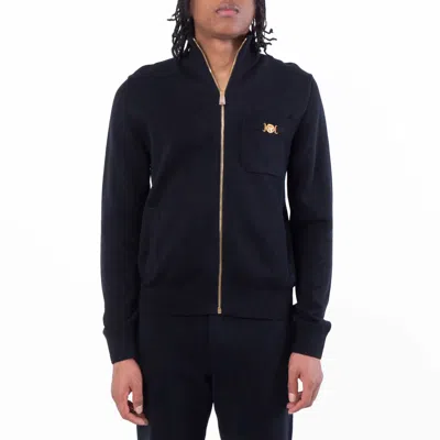 Versace Cashmere-blend Zip-up Sweater In Black
