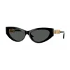 Versace Cat Eye Full Rim, With A Pearl Grey Frame And Blue Mirror Silver Lens. In Black