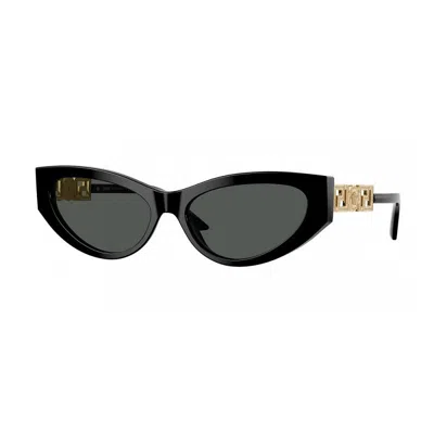 Versace Cat Eye Full Rim, With A Pearl Grey Frame And Blue Mirror Silver Lens. In Black
