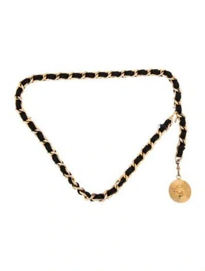 Pre-owned Versace Cc Leather Chain Link Skinny Waist Belt In Multi