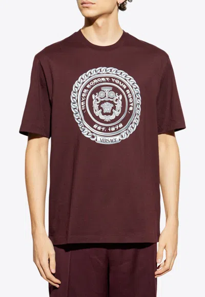 Versace Chain Crest Crewneck T-shirt In Burgundy