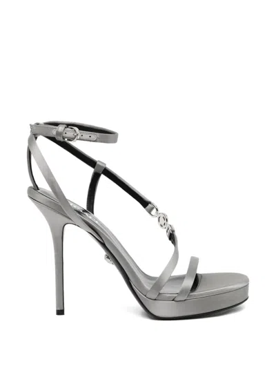 Versace Chain Embellished Sandals In Gray