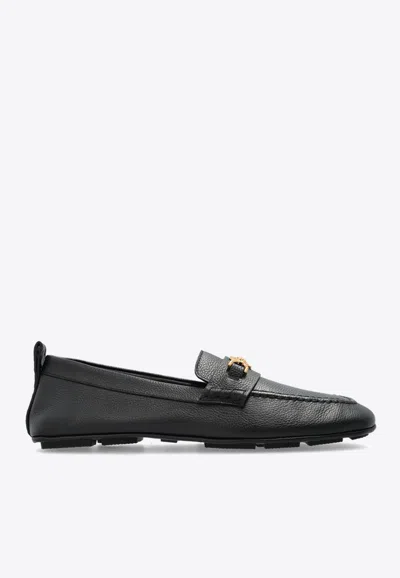 Versace Chain Leather Loafers In Black