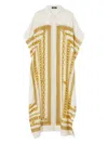 Versace Multicolordress With Classic Collar And All-over Chain Print In Cotton And Silk Blend Woman In Neutrals
