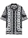 Versace Black And White Bowling Shirt With Cuban Collar And All-over Chain-link Print In Silk Man In Black