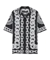 Versace Black And White Bowling Shirt With Cuban Collar And All-over Chain-link Print In Silk Man In Black