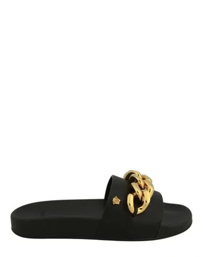 Versace Chain Link Slides Woman Sandals Black Size 7 Calfskin
