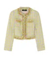 Versace Check-print Chain-applique Crop Jacket In Nude