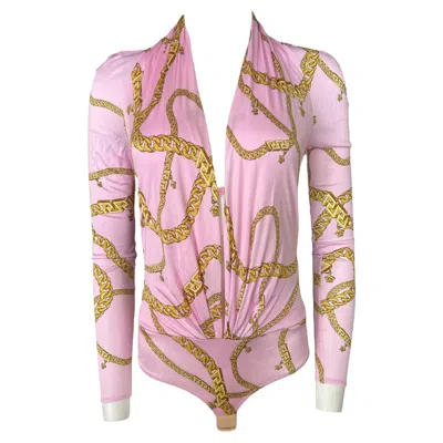 Pre-owned Versace Chain Long Sleeve Pink Bodysuit