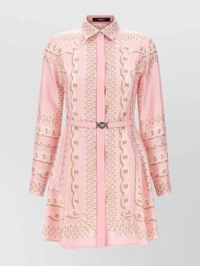 Versace Chain Pattern Waist Belted Cuffs Dress In Multi