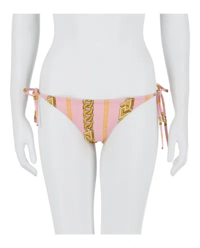 Versace Chain Pinstripe Bikini Bottoms In Pink