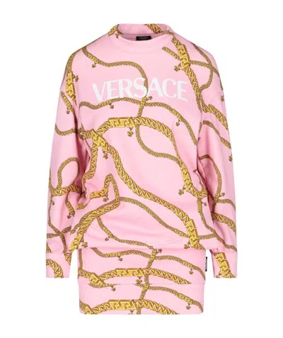 Versace Chain Pinstripe Sweater Dress In Pink