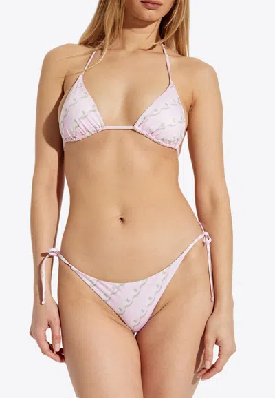 Versace Chain Print Bikini Top In Pink