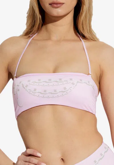 Versace Chain Print Bikini Top In Pink