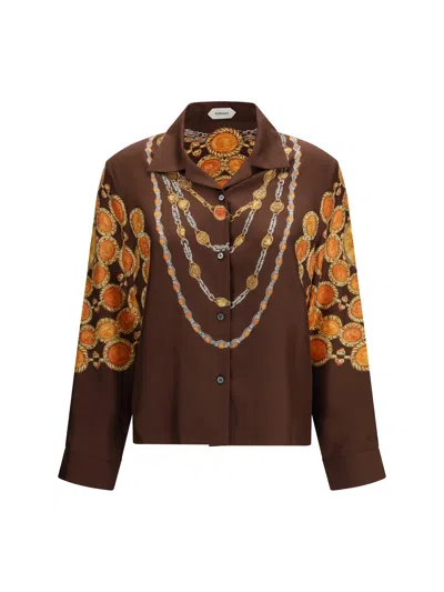 Versace Shirt Printed Shirt Look 62 Brown With Printed Silk Motif For Women