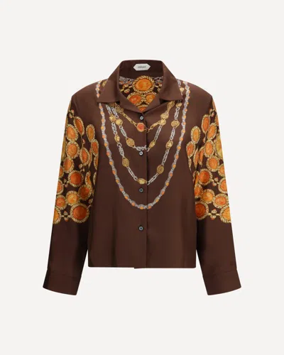 Versace Shirt Printed Shirt Look 62 Brown With Printed Silk Motif For Women