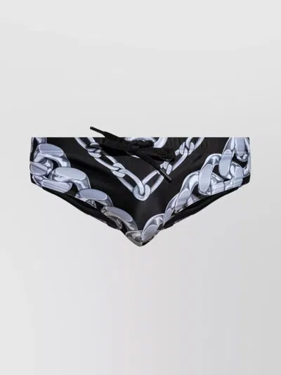 Versace Chain Print Mid-rise Elasticated Drawstring Beachwear In Black