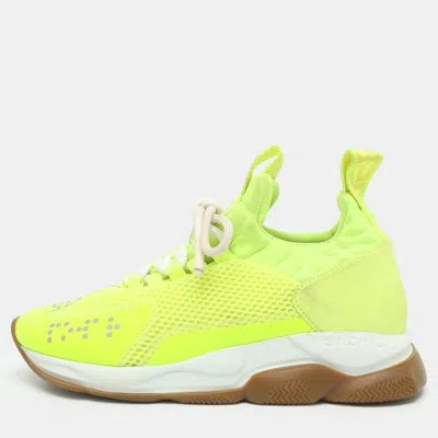 Pre-owned Versace Chain Reaction Athletic Size 38 Green Mesh/neoprene And Suede Slip On Sneakers
