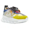 Versace Chain Reaction Barocco Twill Suede Sneaker In Gold