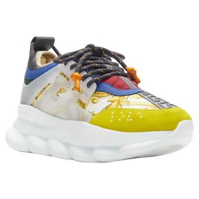 Versace Chain Reaction Barocco Twill Suede Sneaker In Gold
