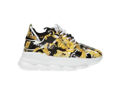 Pre-owned Versace Chain Reaction Baroque (women's) Sneakers In Black/white/gold